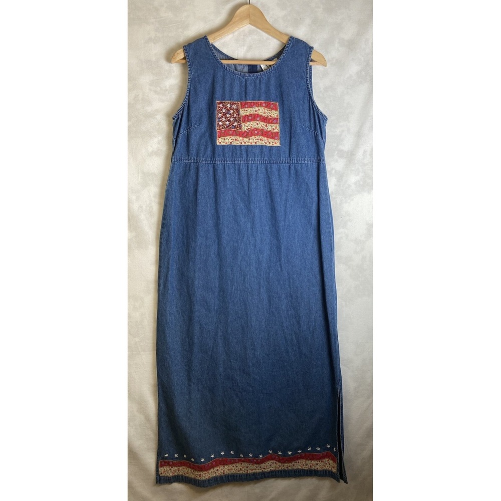 Vinatage 90's Donna Ricco Denim Maxi Jumper Dress Size 12 Both Side Slit Y2K